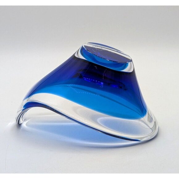 Flygsfors Coquille Cobalt Blue Cased Blown Art Glass Bowl Sweden Signed Vtg 5" - Picture 6 of 9